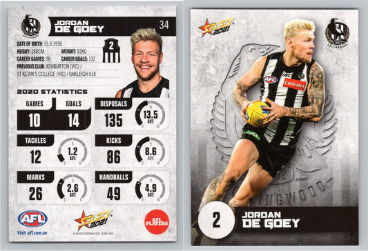 Card #  FS 34 J. DE GOEY AFL 2021 Footy Stars COLLINGWOOD