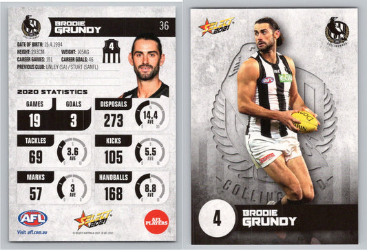 Card #  FS 36 B. GRUNDY AFL 2021 Footy Stars COLLINGWOOD