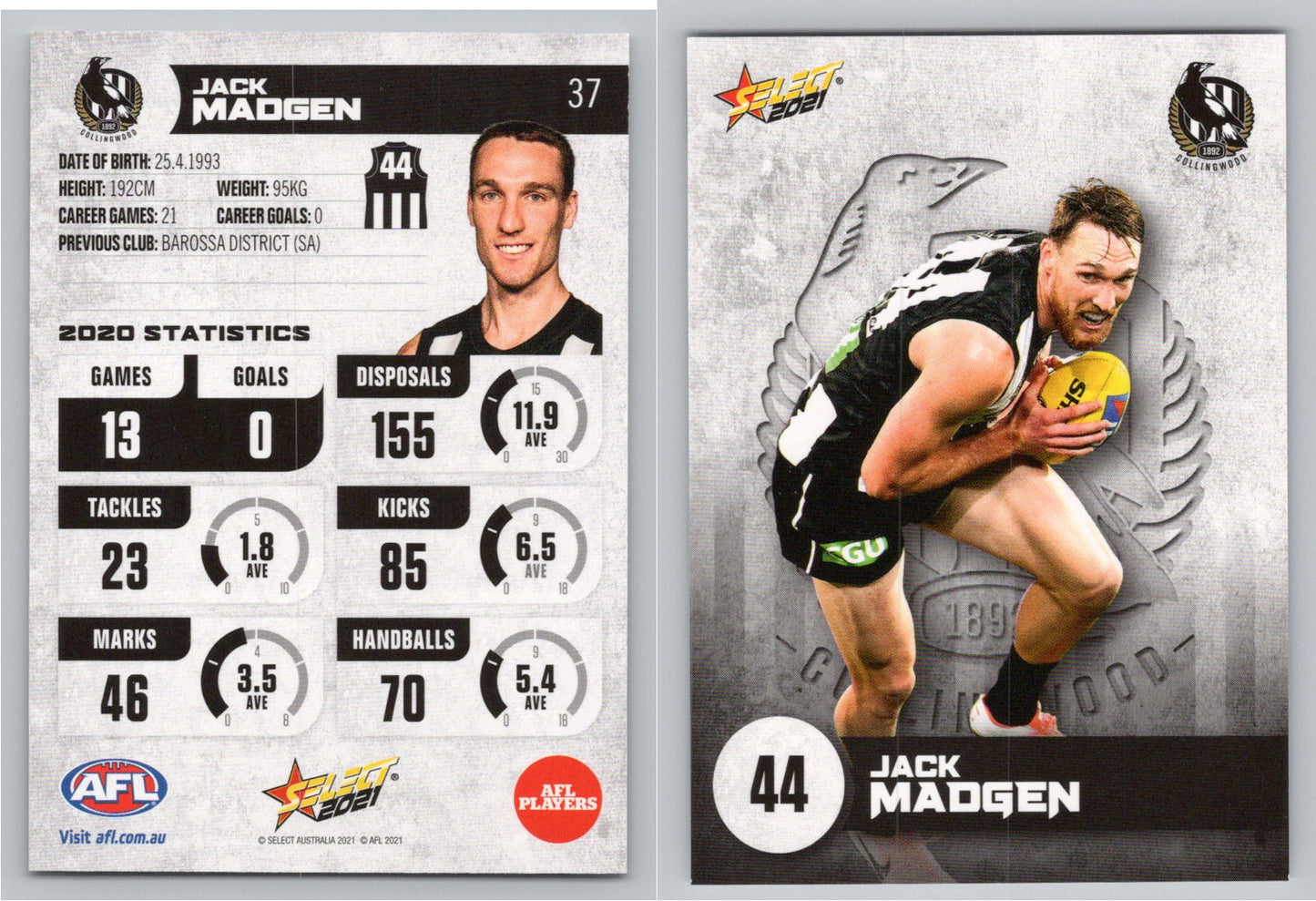 Card #  FS 37 J. MADGEN AFL 2021 Footy Stars COLLINGWOOD
