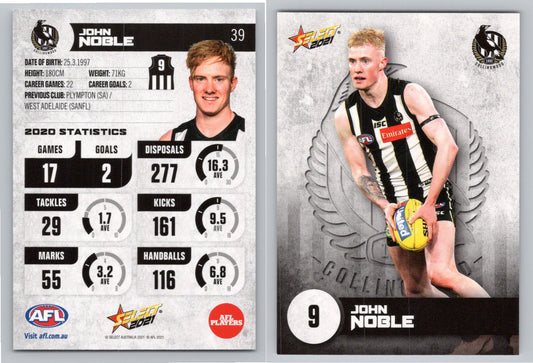 Card #  FS 39 J. NOBLE AFL 2021 Footy Stars COLLINGWOOD