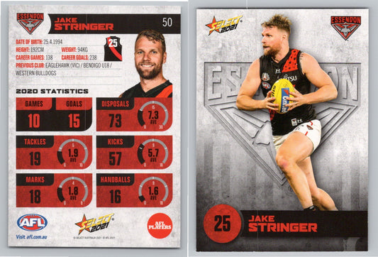 Card #  FS 50 J. STRINGER AFL 2021 Footy Stars ESSENDON