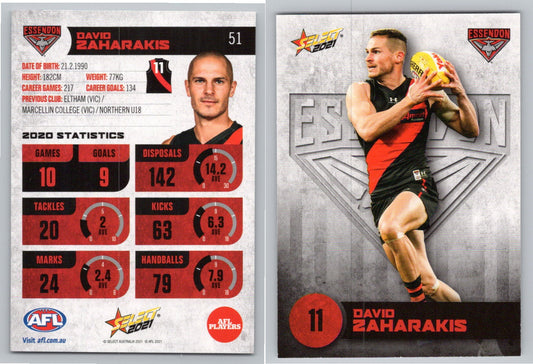 Card #  FS 51 D. ZAHARAKIS AFL 2021 Footy Stars ESSENDON