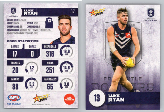 Card #  FS 57 L. RYAN AFL 2021 Footy Stars FREMANTLE DOCKERS