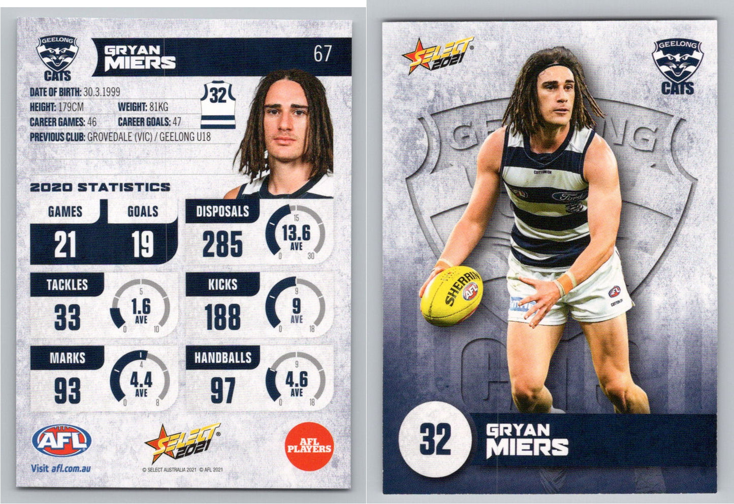 Card #  FS 67 G. MIERS AFL 2021 Footy Stars GEELONG CATS