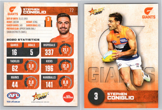 Card #  FS 72 S. CONIGLIO AFL 2021 Footy Stars GIANTS