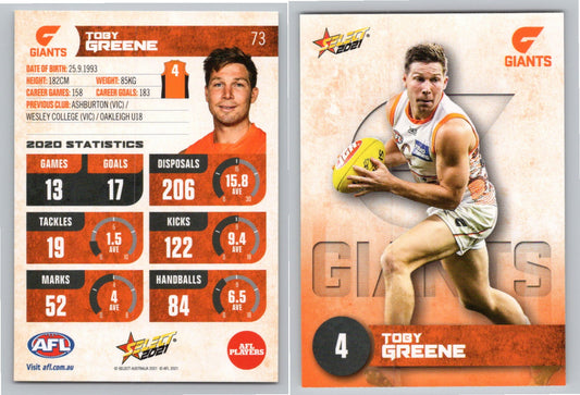 Card #  FS 73 T. GREENE AFL 2021 Footy Stars GIANTS