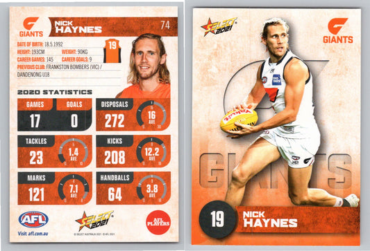Card #  FS 74 N. HAYNES AFL 2021 Footy Stars GIANTS