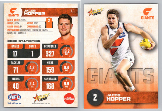 Card #  FS 75 J. HOPPER AFL 2021 Footy Stars GIANTS