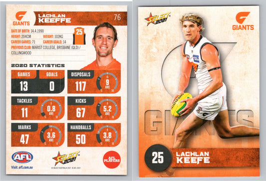 Card #  FS 76 L. KEEFE AFL 2021 Footy Stars GIANTS