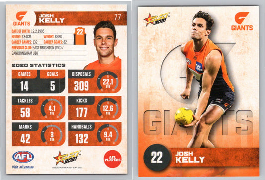 Card #  FS 77 J. KELLY AFL 2021 Footy Stars GIANTS