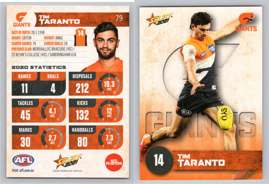 Card #  FS 79 T. TARANTO AFL 2021 Footy Stars GIANTS