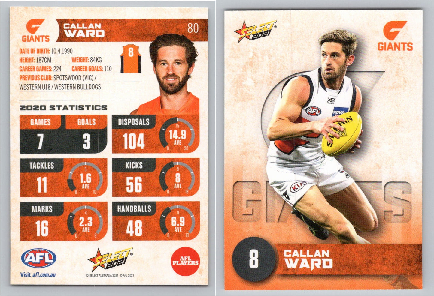 Card #  FS 80 C. WARD AFL 2021 Footy Stars GIANTS