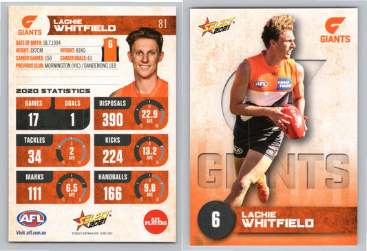 Card #  FS 81 L. WHITFIELD AFL 2021 Footy Stars GIANTS