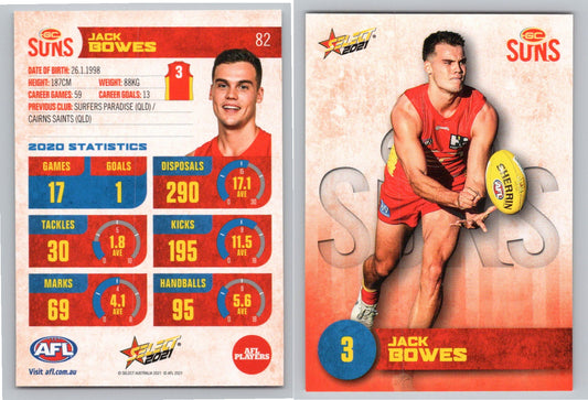 Card #  FS 82 J. BOWES AFL 2021 Footy Stars GOLD COAST SUNS