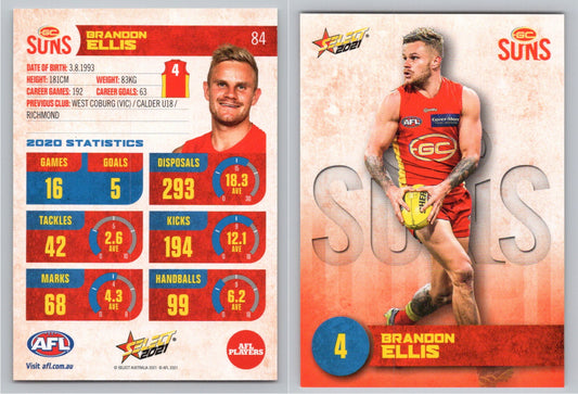 Card #  FS 84 B. ELLIS AFL 2021 Footy Stars GOLD COAST SUNS