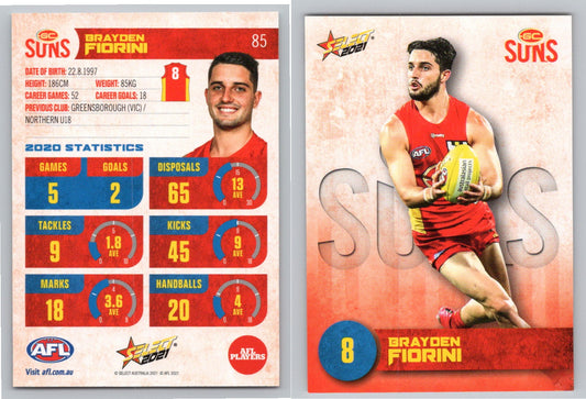 Card #  FS 85 B. FIORINI AFL 2021 Footy Stars GOLD COAST SUNS