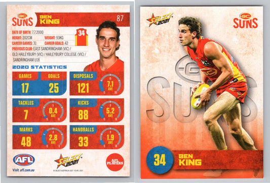 Card #  FS 87 B. KING AFL 2021 Footy Stars GOLD COAST SUNS