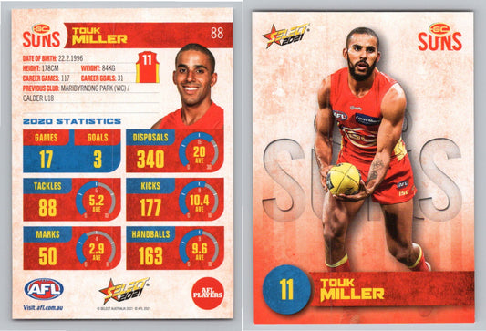 Card #  FS 88 T. MILLER AFL 2021 Footy Stars GOLD COAST SUNS