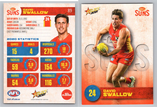 Card #  FS 89 D. SWALLOW AFL 2021 Footy Stars GOLD COAST SUNS