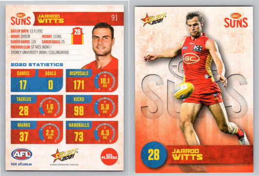 Card #  FS 91 J. WITTS AFL 2021 Footy Stars GOLD COAST SUNS