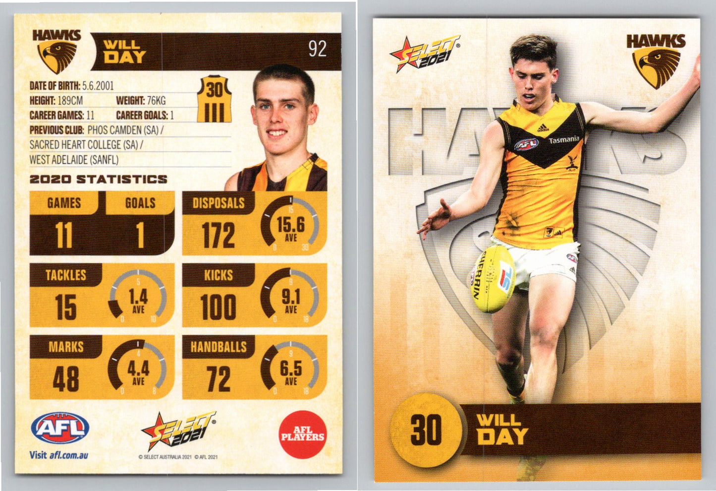 Card #  FS 92 W.DAY AFL 2021 Footy Stars HAWTHORN