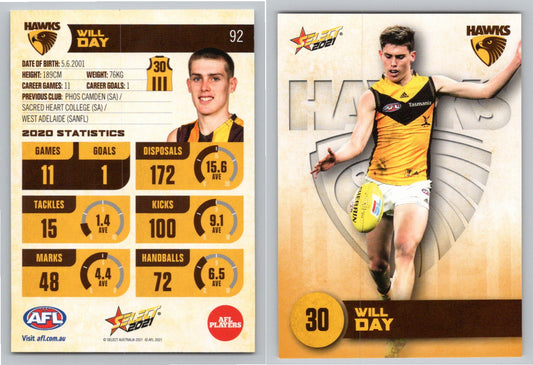 Card #  FS 92 W.DAY AFL 2021 Footy Stars HAWTHORN