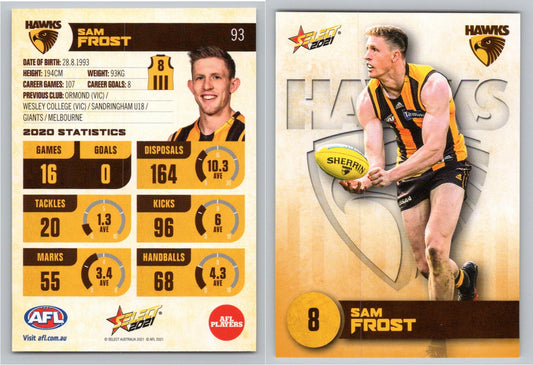 Card #  FS 93 S. FROST AFL 2021 Footy Stars HAWTHORN