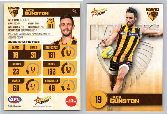 Card #  FS 94 J. GUNSTON AFL 2021 Footy Stars HAWTHORN