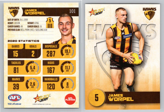 Card #  FS 101 J. WORPEL AFL 2021 Footy Stars HAWTHORN