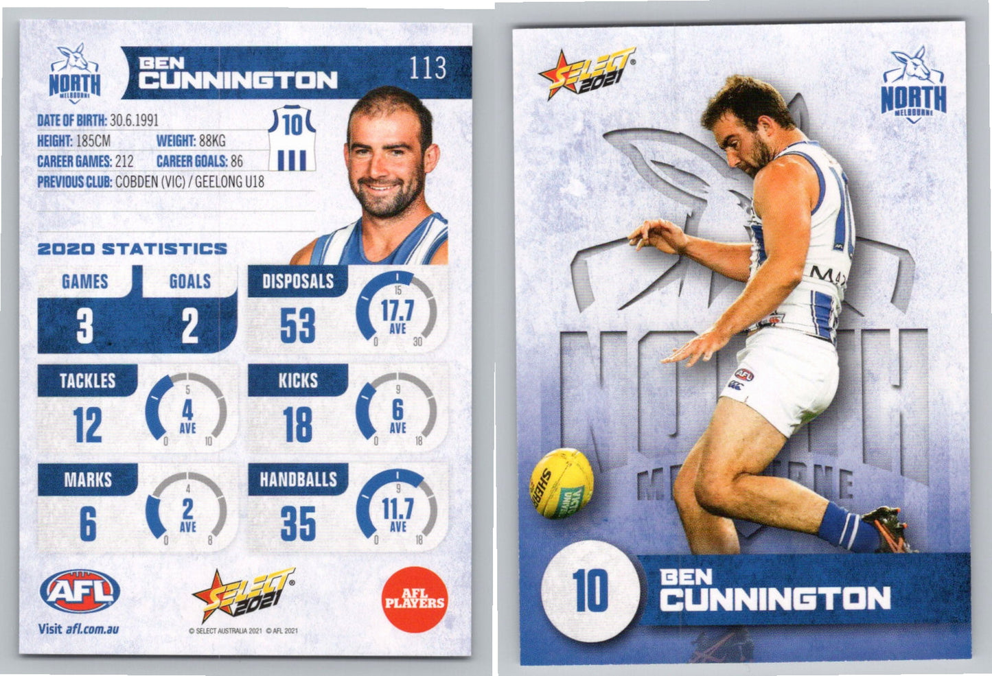 Card #  FS 113 B. CUNNINGTON AFL 2021 Footy Stars NORTH MELBOURNE
