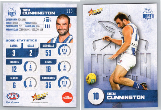 Card #  FS 113 B. CUNNINGTON AFL 2021 Footy Stars NORTH MELBOURNE