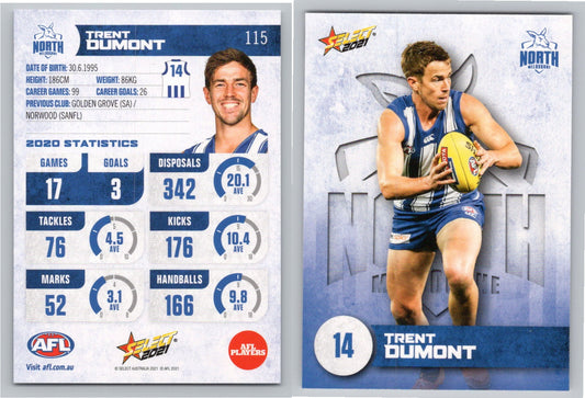 Card #  FS 115 T. DUMONT AFL 2021 Footy Stars NORTH MELBOURNE