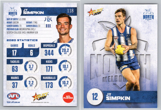 Card #  FS 118 J. SIMPKIN AFL 2021 Footy Stars NORTH MELBOURNE