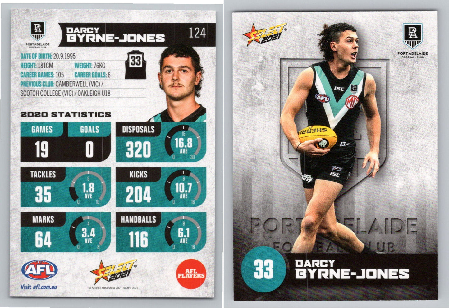 Card #  FS 124 D. BYRNE-JONES AFL 2021 Footy Stars PORT ADELAIDE