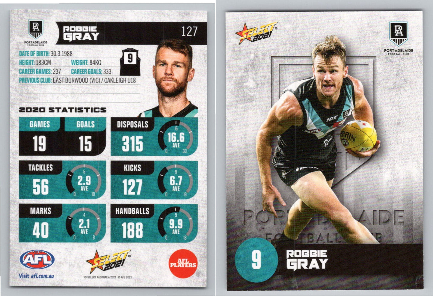 Card #  FS 127 R. GRAY AFL 2021 Footy Stars PORT ADELAIDE