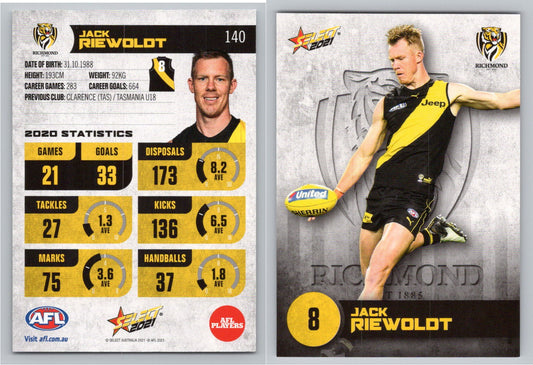 Card #  FS 140 J. RIEWOLDT AFL 2021 Footy Stars RICHMOND