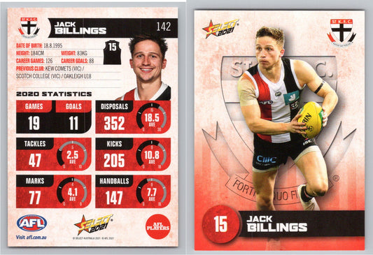 Card #  FS 142 J. BILLINGS AFL 2021 Footy Stars ST KILDA