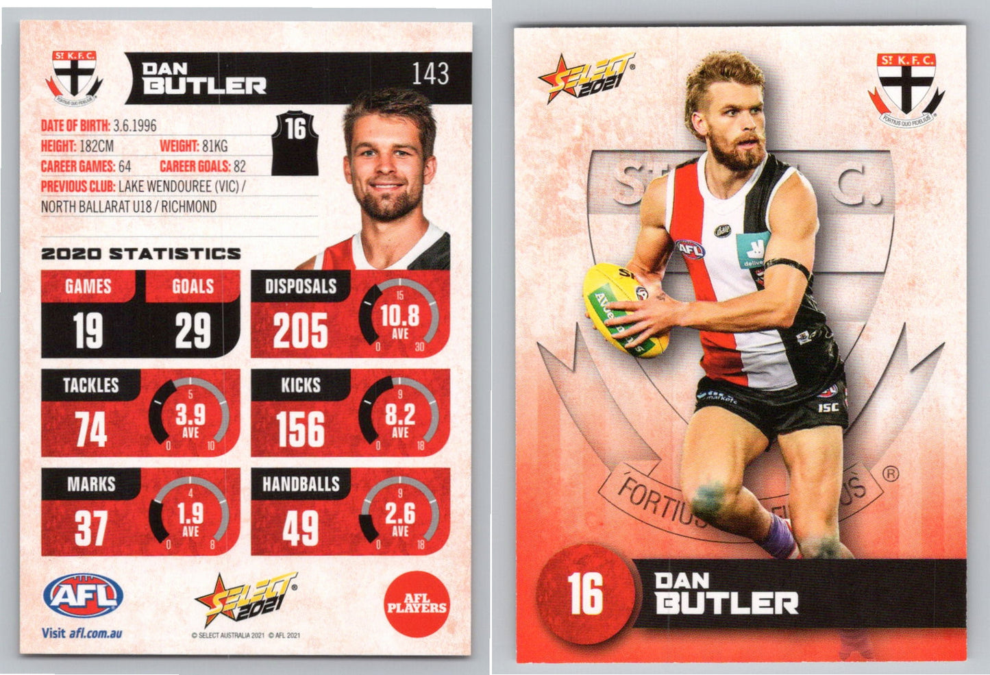 Card #  FS 143 D. BUTLER AFL 2021 Footy Stars ST KILDA