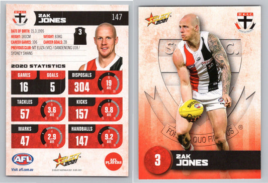 Card #  FS 147 Z. JONES AFL 2021 Footy Stars ST KILDA