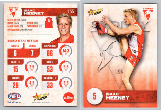 Card #  FS 155 I. HEENEY AFL 2021 Footy Stars SYDNEY SWANS