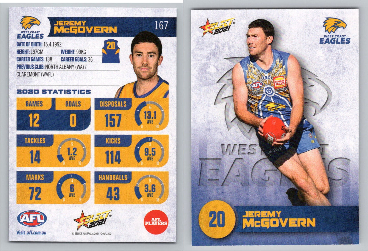 Card #  FS 167 J. McGOVERN AFL 2021 Footy Stars WEST COAST EAGLES