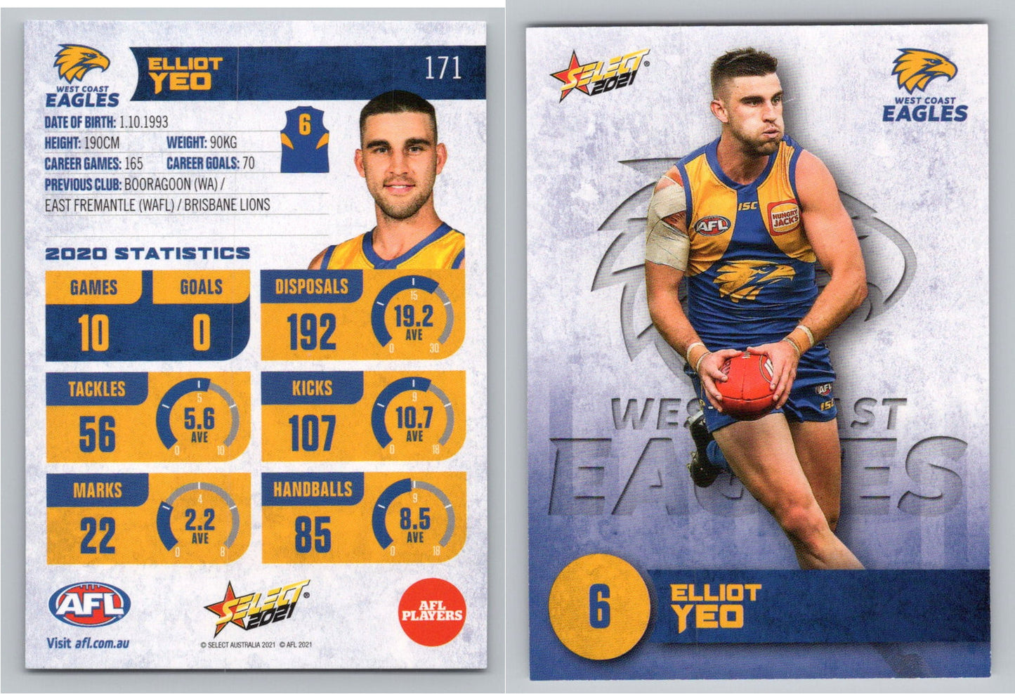 Card #  FS 171 E. YEO AFL 2021 Footy Stars WEST COAST EAGLES