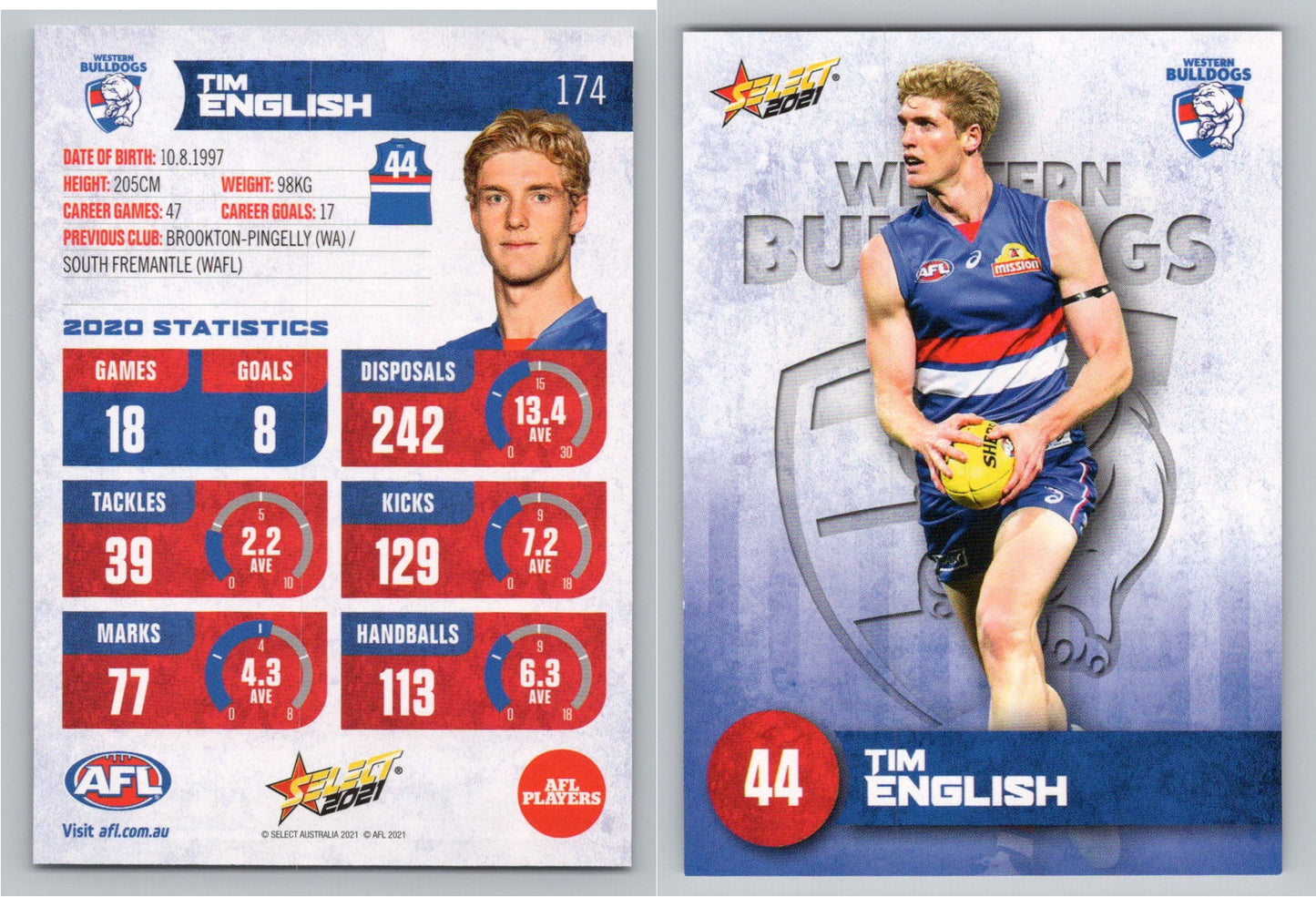 Card #  FS 174 T. ENGLISH AFL 2021 Footy Stars WESTERN BULLDOGS