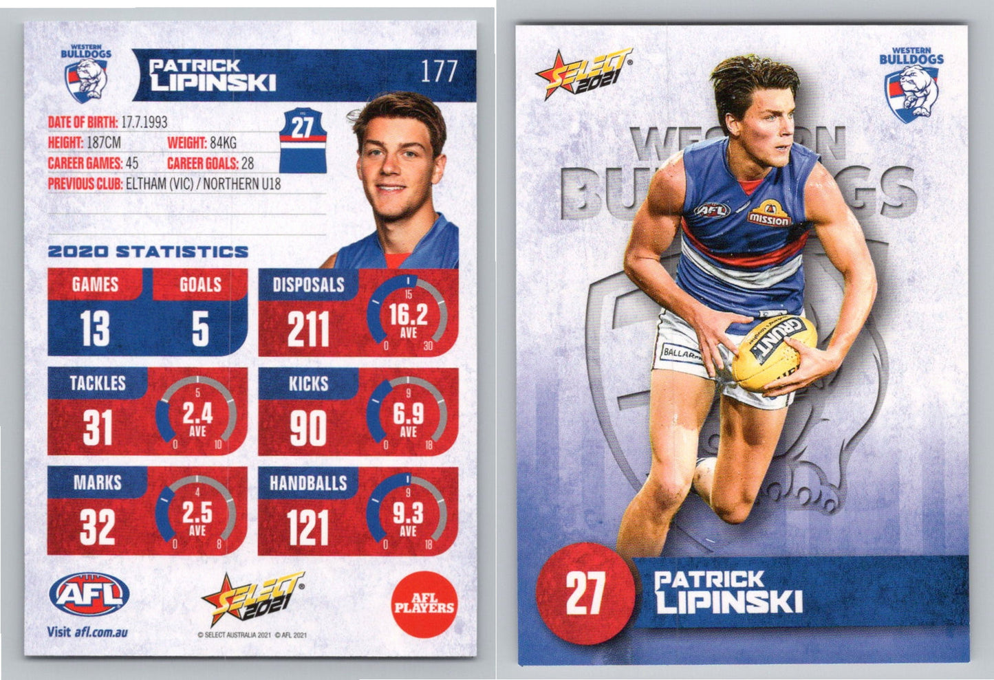 Card #  FS 177 P. LIPINSKI AFL 2021 Footy Stars WESTERN BULLDOGS