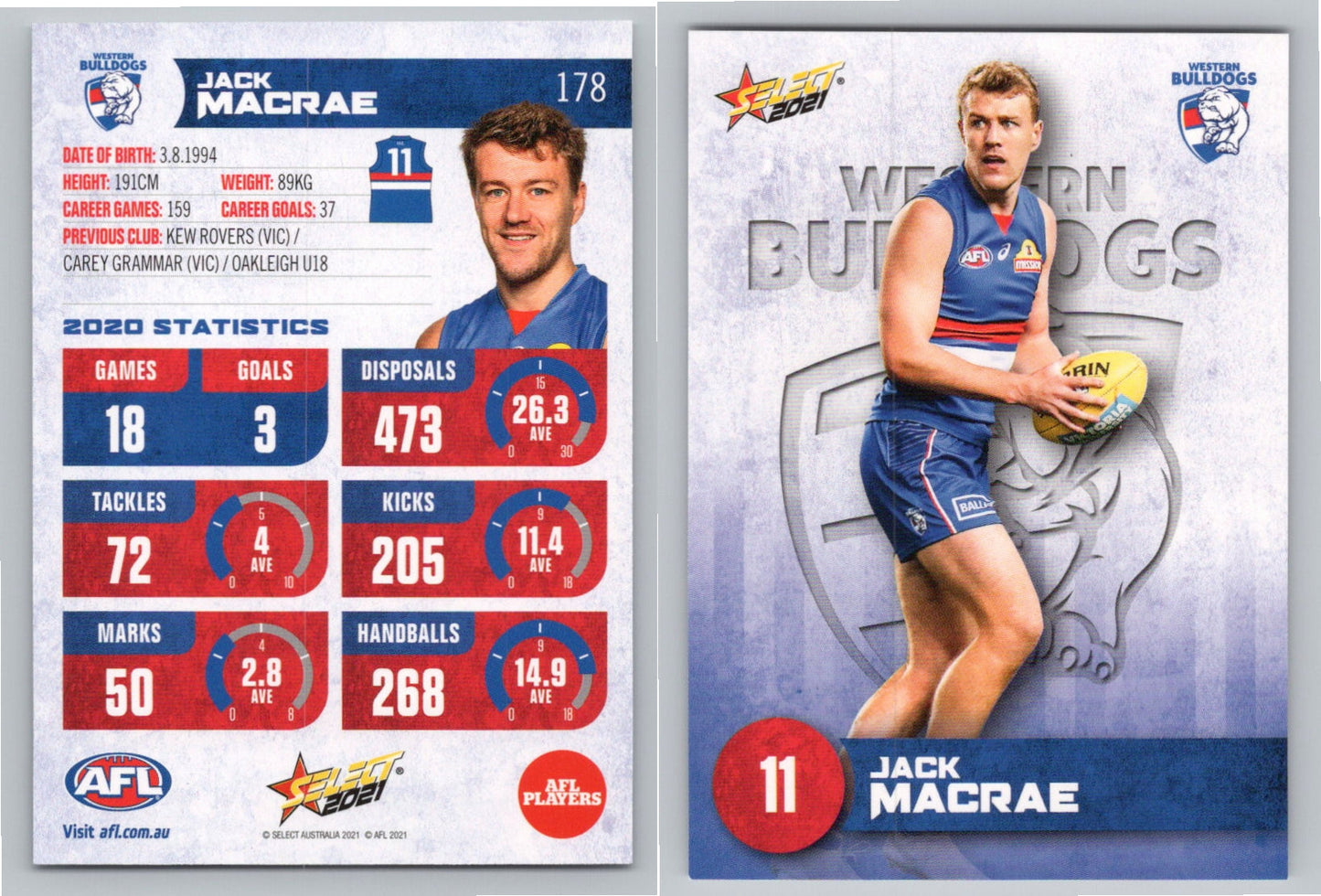 Card #  FS 178 J. MACRAE AFL 2021 Footy Stars WESTERN BULLDOGS