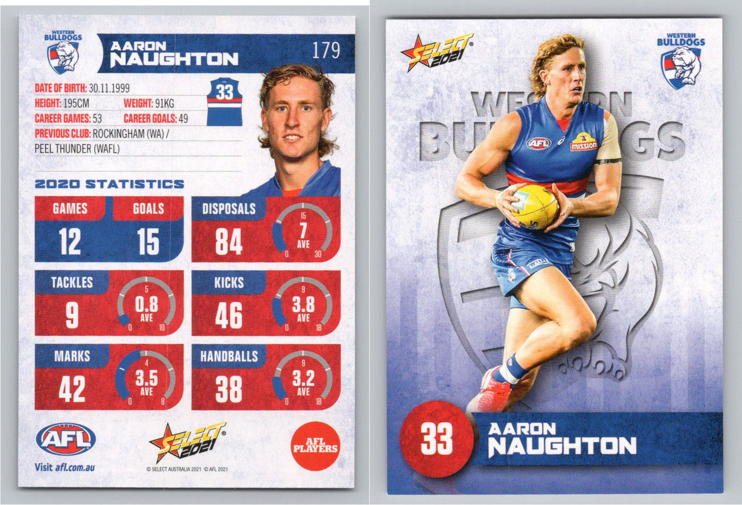 Card #  FS 179 A. NAUGHTON AFL 2021 Footy Stars WESTERN BULLDOGS