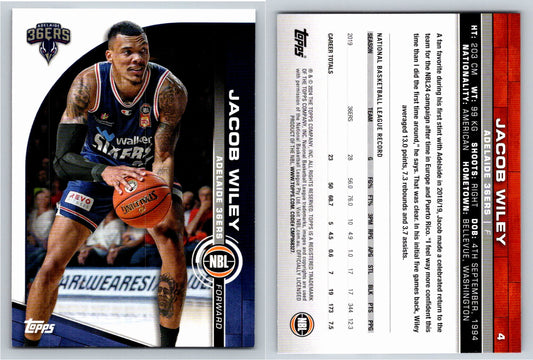 Card # 4 Jacob Wiley Adelaide 36ers NBL Topps 2023 2024