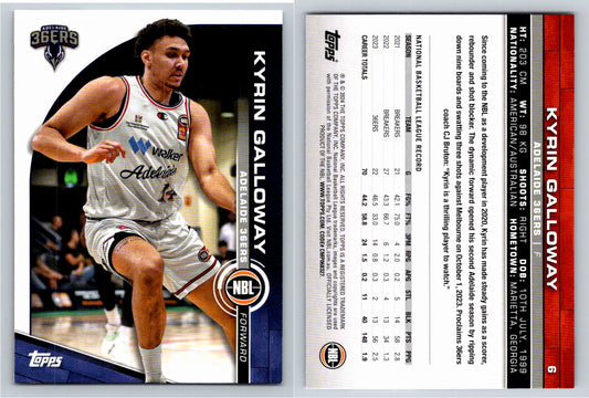 Card # 6 Kyrin Galloway Adelaide 36ers NBL Topps 2023 2024