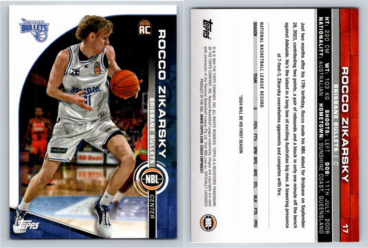 Card # 17 Rocco Zikarsky Brisbane Bullets NBL Topps 2023 2024
