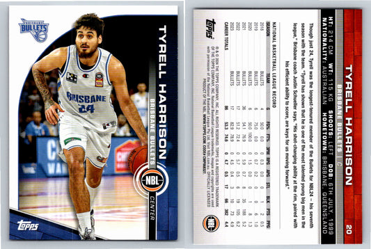 Card # 20 Tyrell Harrison Brisbane Bullets NBL Topps 2023 2024